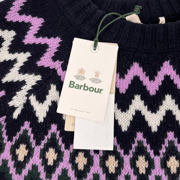 Barbour Midhurst Fair Isle Knit Sweater Size 14 Wool Blend Navy Winter Pullover - Picture 10 of 11